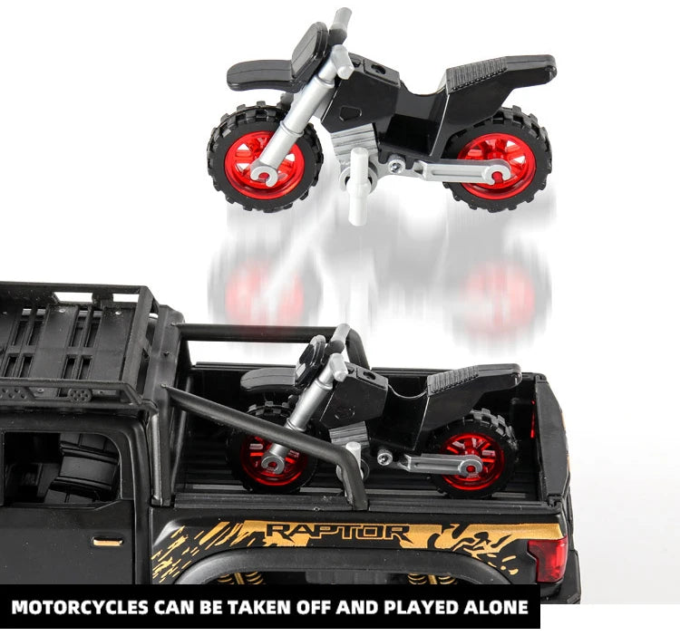 1:24 Diecast F150 Raptor Pickup Truck — Metal Model Car with Sound & Light for Kids Age 3+, Blue