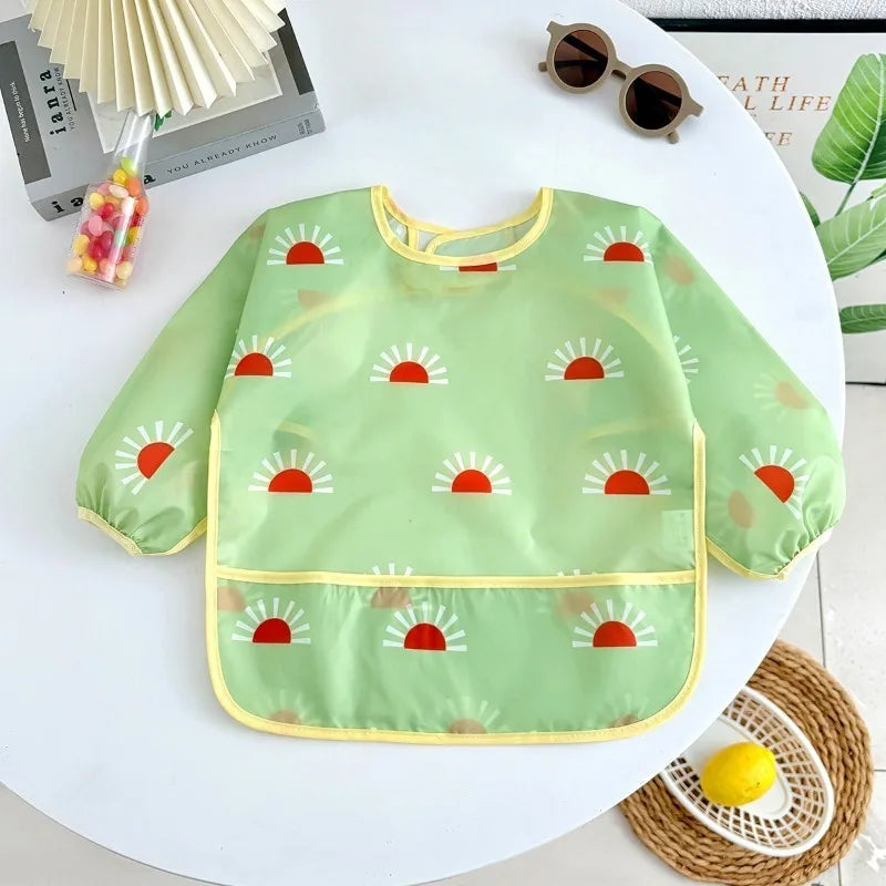 Waterproof Long Sleeve Baby Feeding Bib - Toddler Apron Smock with Food Catcher Pocket for Mess-Free Mealtime