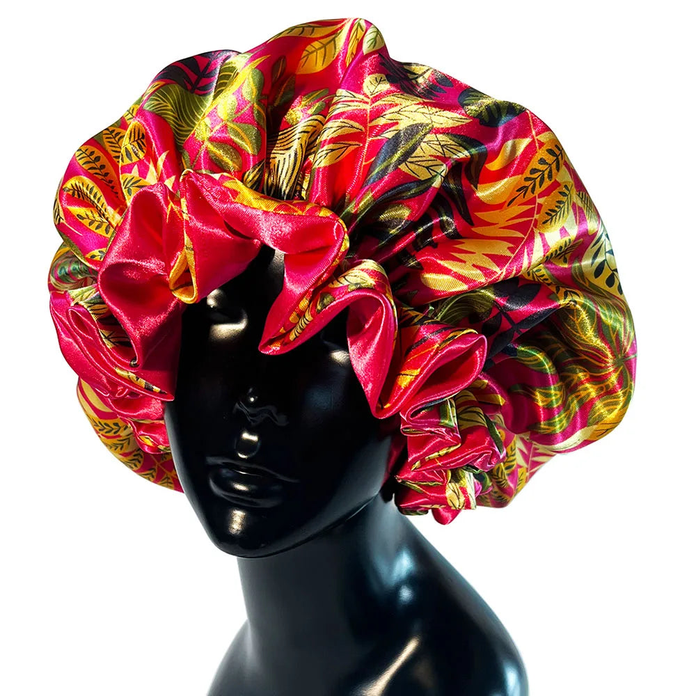 Women’s Satin Bonnet Cap – Double Layer Silky Big Bonnet, Printed Sleep Cap & Head Wrap for Ladies