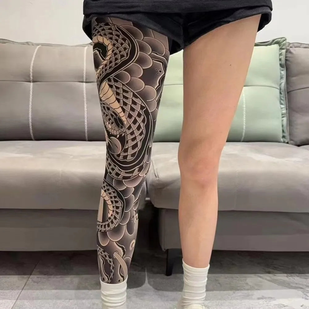 Full Leg Tattoo Socks - Sun-Proof Elastic Stockings for Cycling, Fishing & Casual Wear