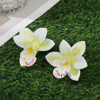 Simulated Orchid Flower Hairpins – White & Pink Hair Clips for Women, Summer Travel Seaside Fashion Headwear