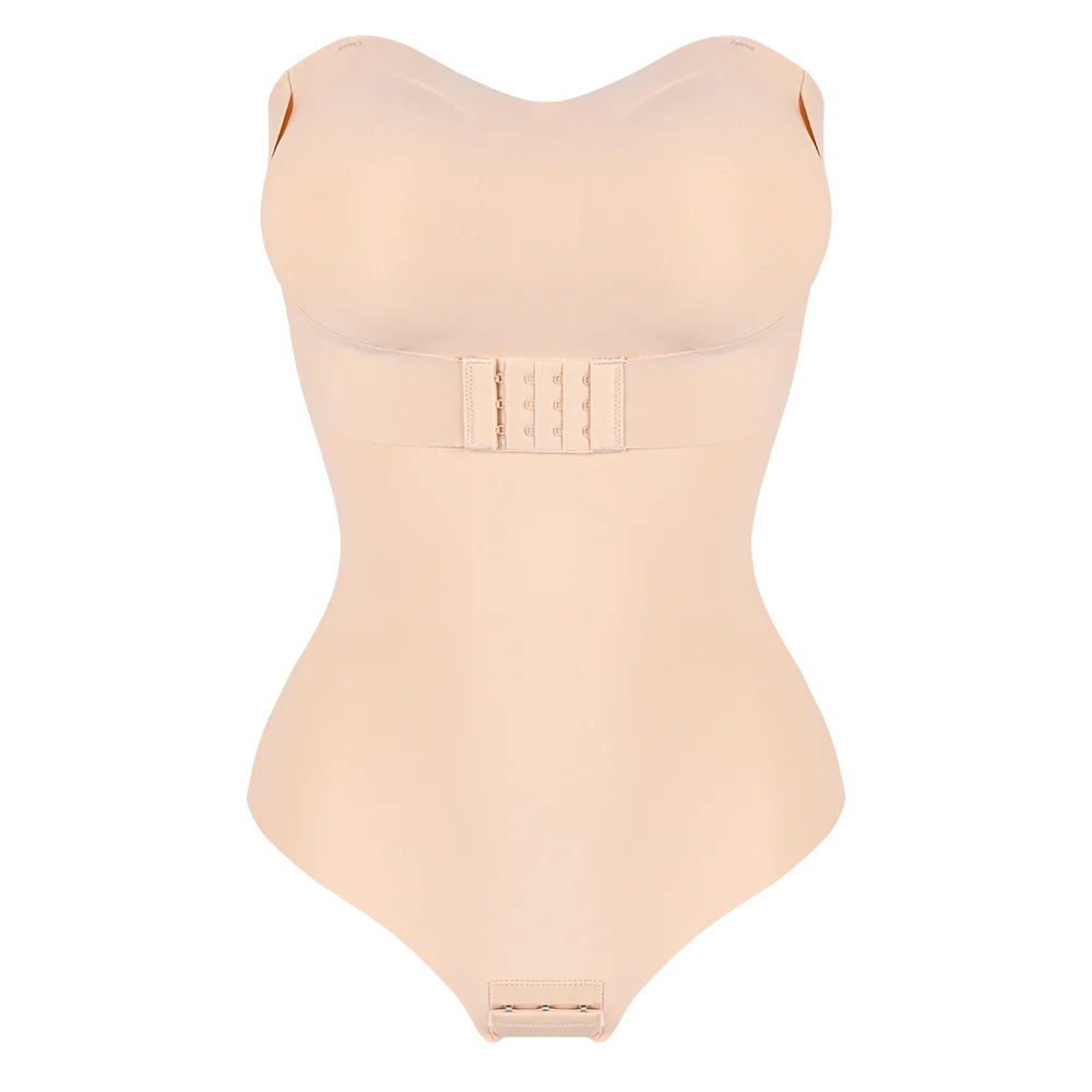 Women’s Strapless Thong Bodysuit - Full-Body Tummy Control Shaper with Removable Push-Up Bust, Up to 4XL