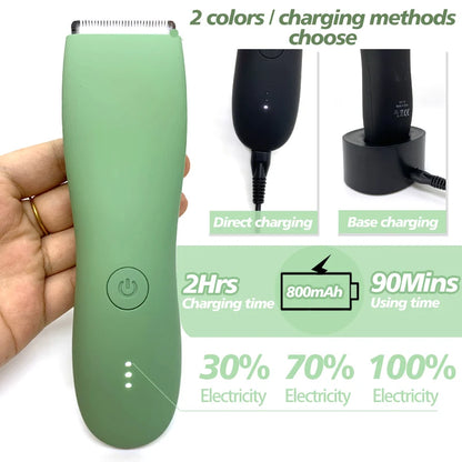 Men's Body Hair Trimmer and Shaver - Electric Groin and Pubic Groomer with Replaceable Ceramic Blade, Waterproof Clipper