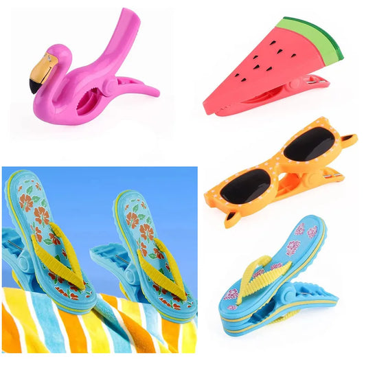Plastic Beach Towel Clips - Large Animal Decorative Clothes Pegs for Sunbeds, Loungers & Drying Racks