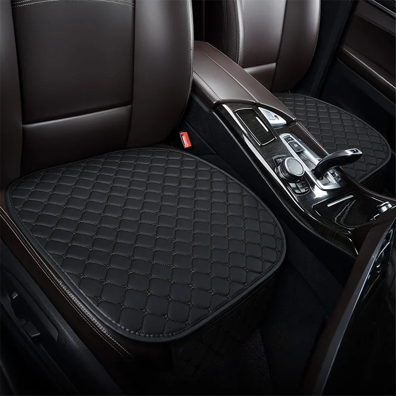 PU Leather Car Seat Cushion - Breathable Embroidered Square Seat Cover for All Seasons