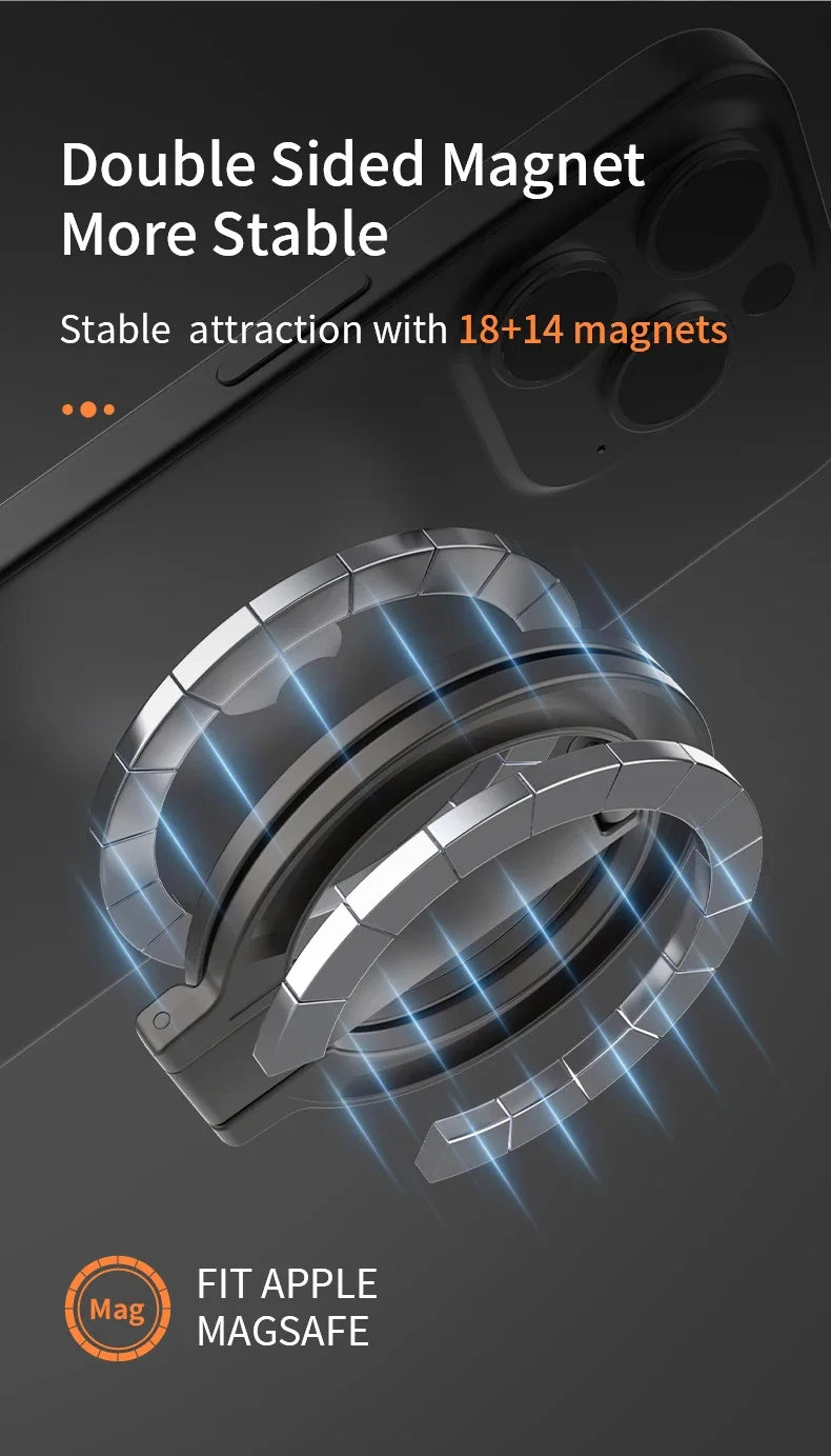 Double-Sided Magnetic Phone Ring Holder – MagSafe Kickstand, Magnet Grip for iPhone 16/15/14, Huawei & Xiaomi