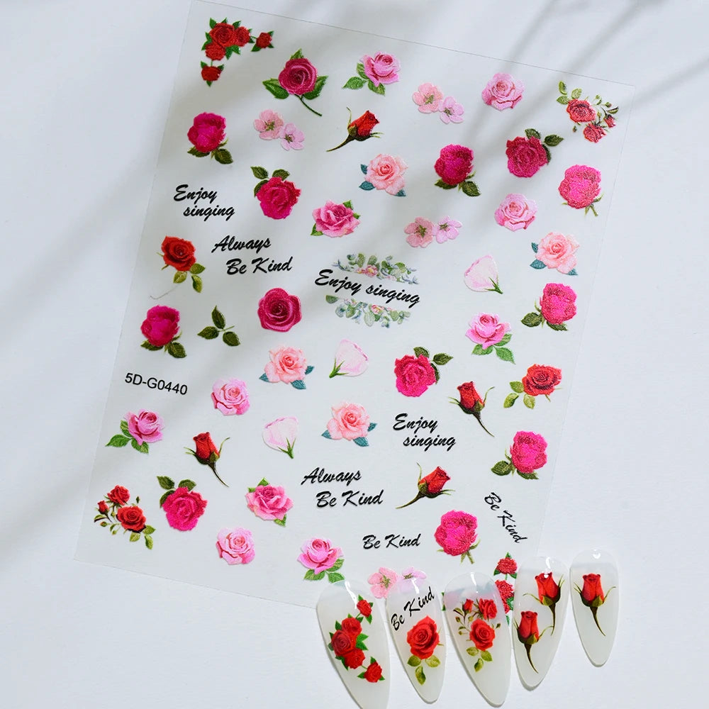 5D Macaron Nail Stickers - Embossed Flower, Fruit, Bear & Rabbit Charms for Summer DIY Manicure Decoration