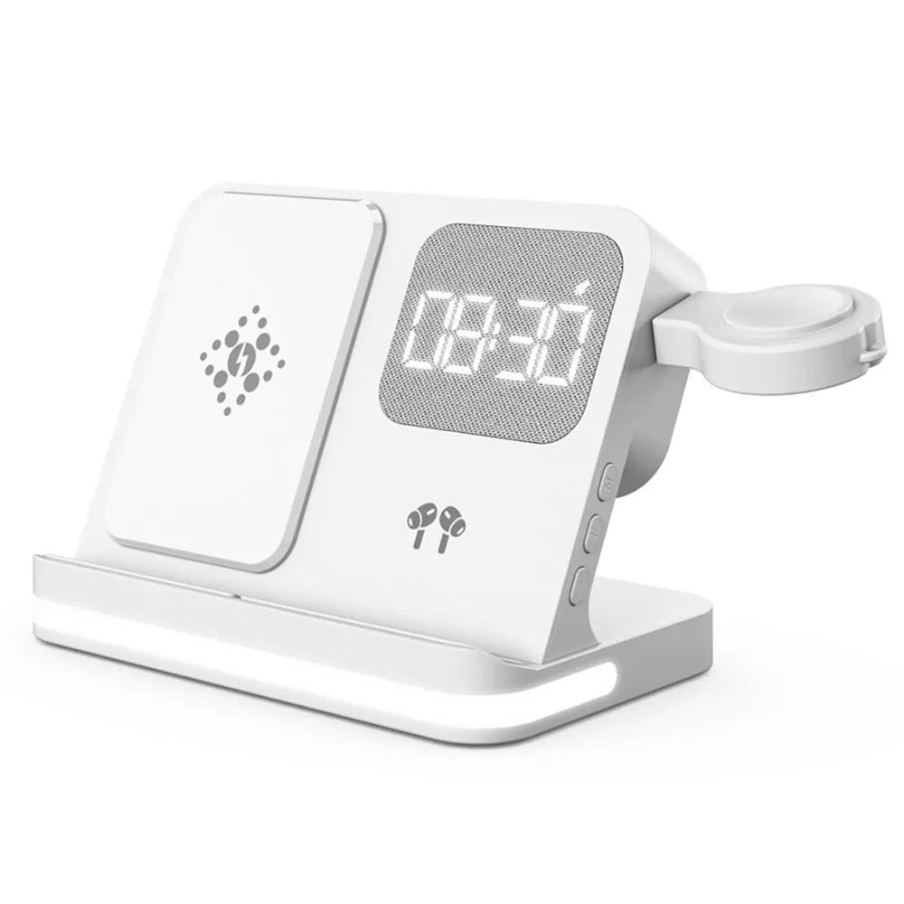 4-in-1 Wireless Charging Station - Alarm Clock Stand for Samsung Galaxy S26/S25, Galaxy Watch, Buds & Fast Charging Accessories