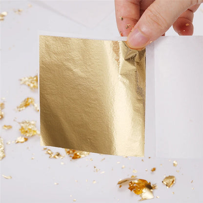 Aomily 100 Sheets 9x9cm Pure Gold Leaf Sheets – Shiny Gilding Foil for Furniture, Wall Decor & Handicraft Decoration Crafts