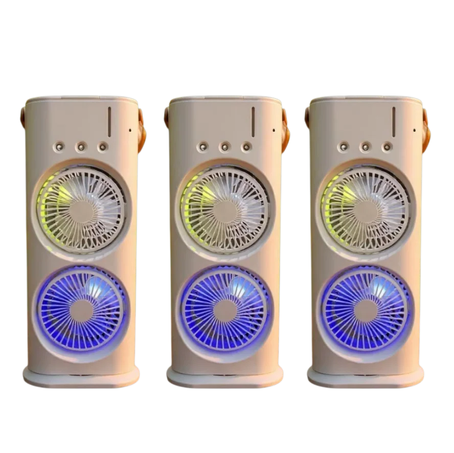 3-in-1 Portable Air Cooler Fan - Dual Head Cooling Fan with LED Night Light & Humidifier for Home and Office