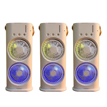 3-in-1 Portable Air Cooler Fan - Dual Head Cooling Fan with LED Night Light & Humidifier for Home and Office