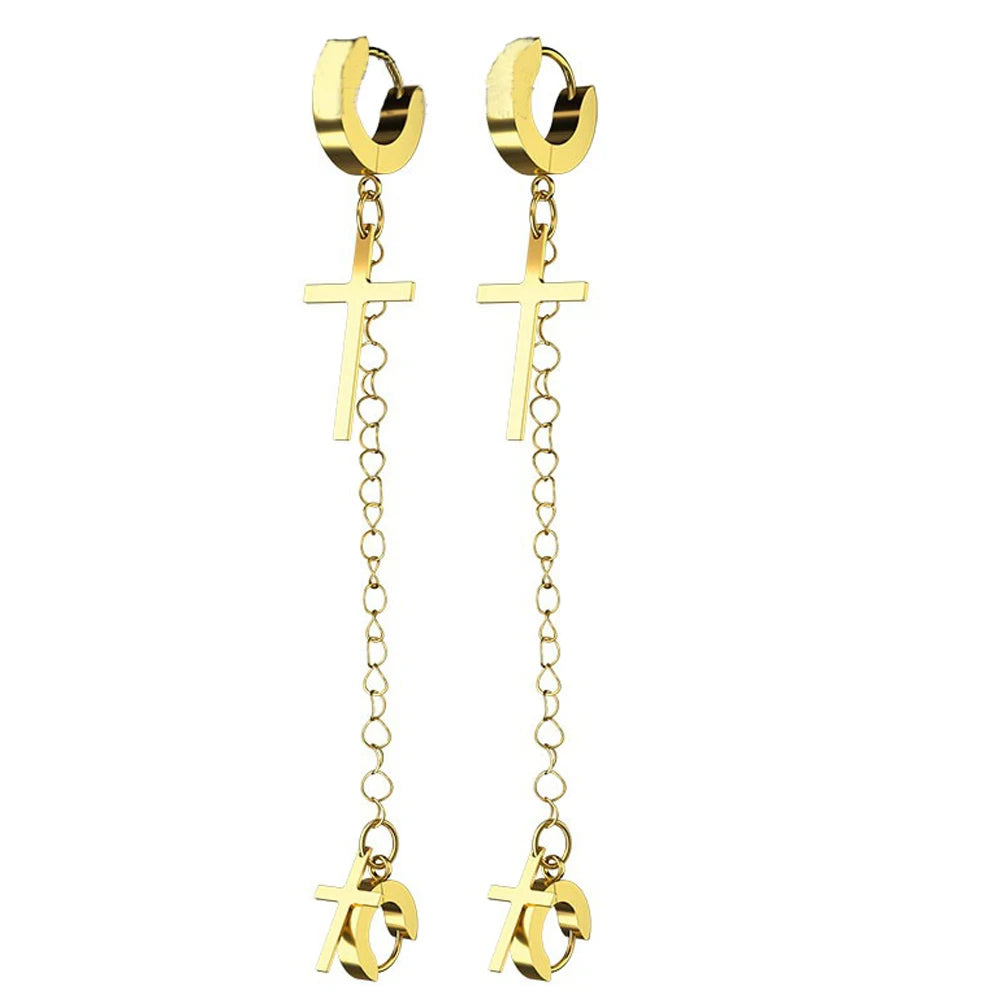 Gold Cross Huggie Hoop Earrings - Minimalist Dangle Charm Jewelry for Men & Women