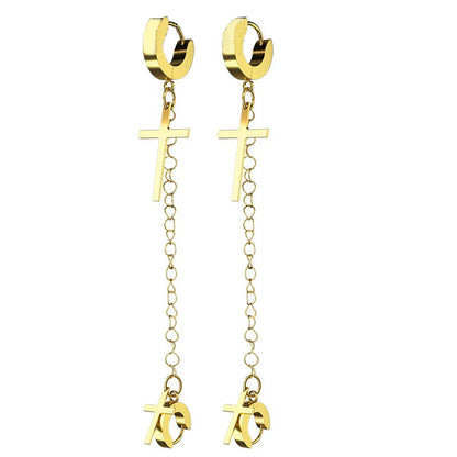Gold Cross Huggie Hoop Earrings - Minimalist Dangle Charm Jewelry for Men & Women