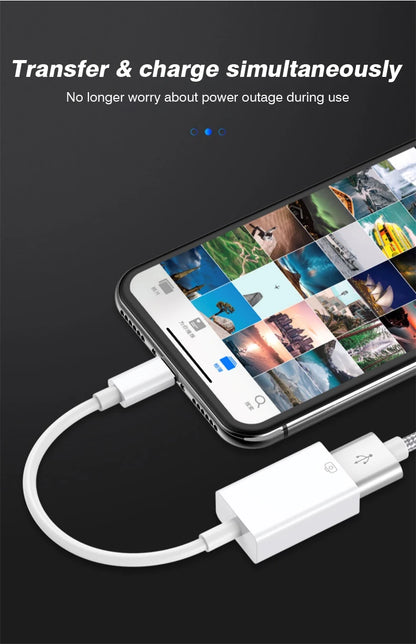 8-Pin to USB 3.0 OTG Adapter Cable – For iPhone 14/13/12/11/XR/XS/8/7 & iPad iOS 13+, Supports Mouse, Camera & Card Reader