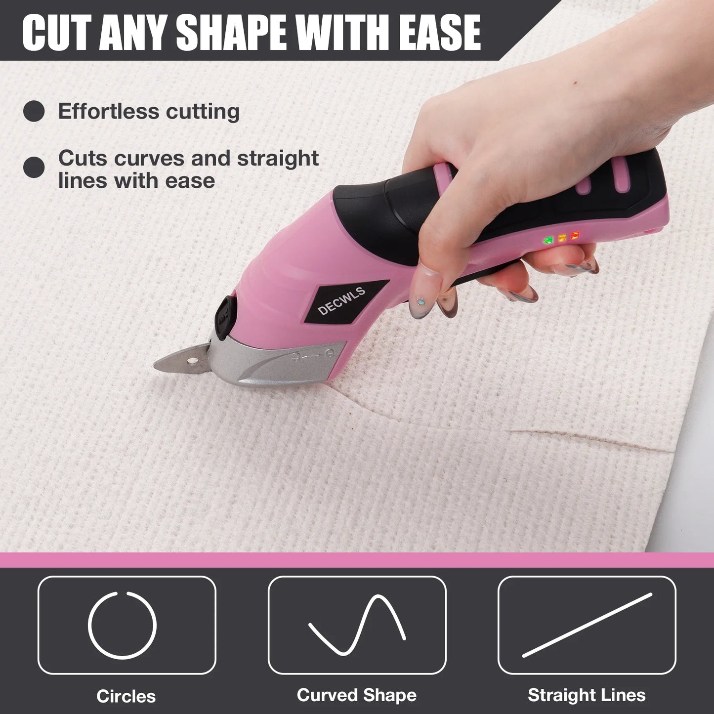 Portable Cordless Electric Scissors - USB Rechargeable Cutting Tool with 3 Heads for Fabric Leather Cardboard Plastic