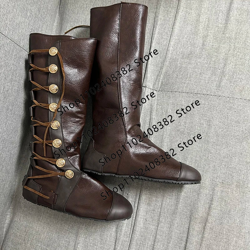 Medieval Steampunk PU Leather Boots – Retro Viking Pirate & Knight Cosplay Shoes for Men & Women, Carnival Party