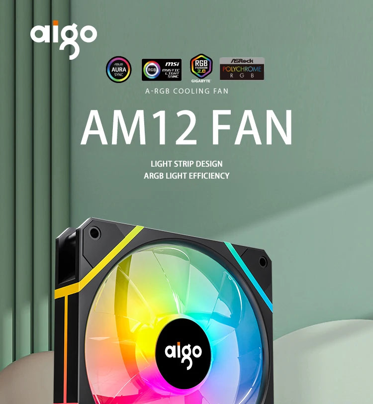 Aigo AM12 RGB PC Fan Kit — 120mm ARGB Water Cooler & Case Cooling Fans with 6-Pin Controller
