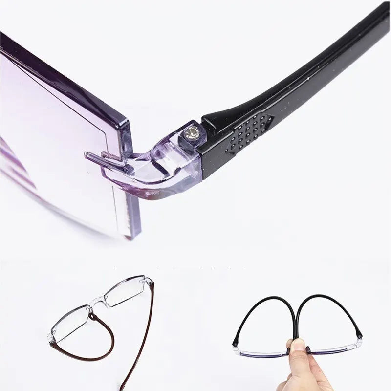 2 Pairs Rimless Reading Glasses - Anti-Blue Light, Bifocal Magnification Eyewear for Men & Women, Presbyopic Glasses +150, +200
