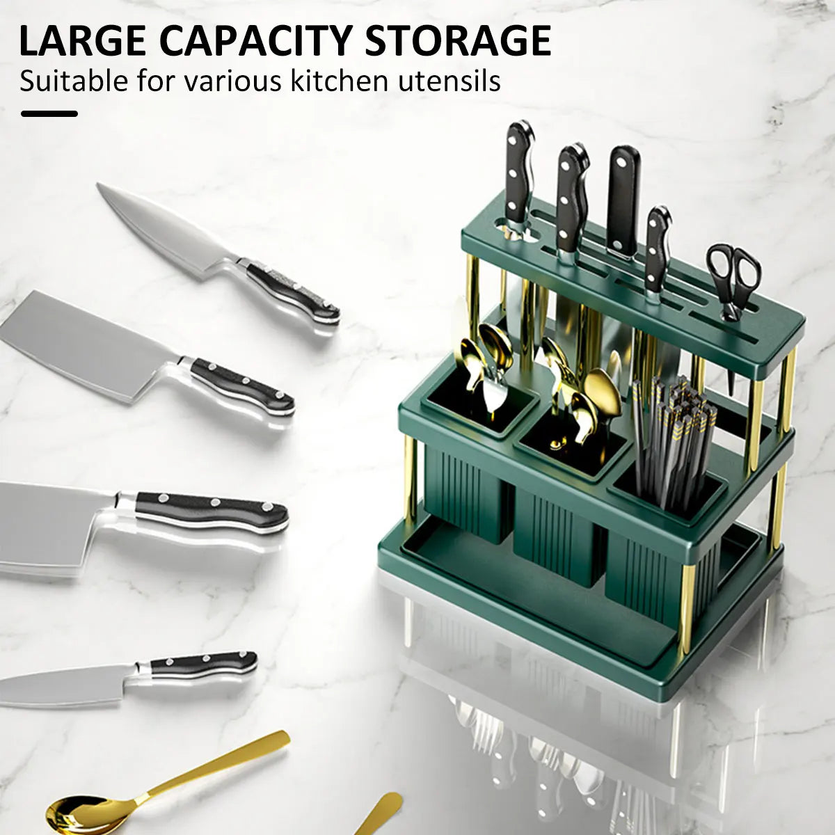 Multi-Function Kitchen Knife Holder and Cutlery Drainer Rack - Space-Saving Kitchen Utensil Organizer - New and Practical