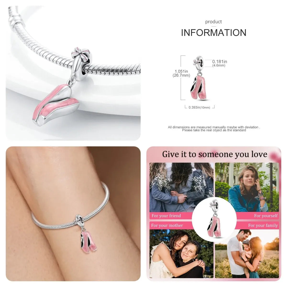 MULA Silver Plated Dangle Charms for Snake Chain Bracelet - DIY Women’s Jewelry Making Gift