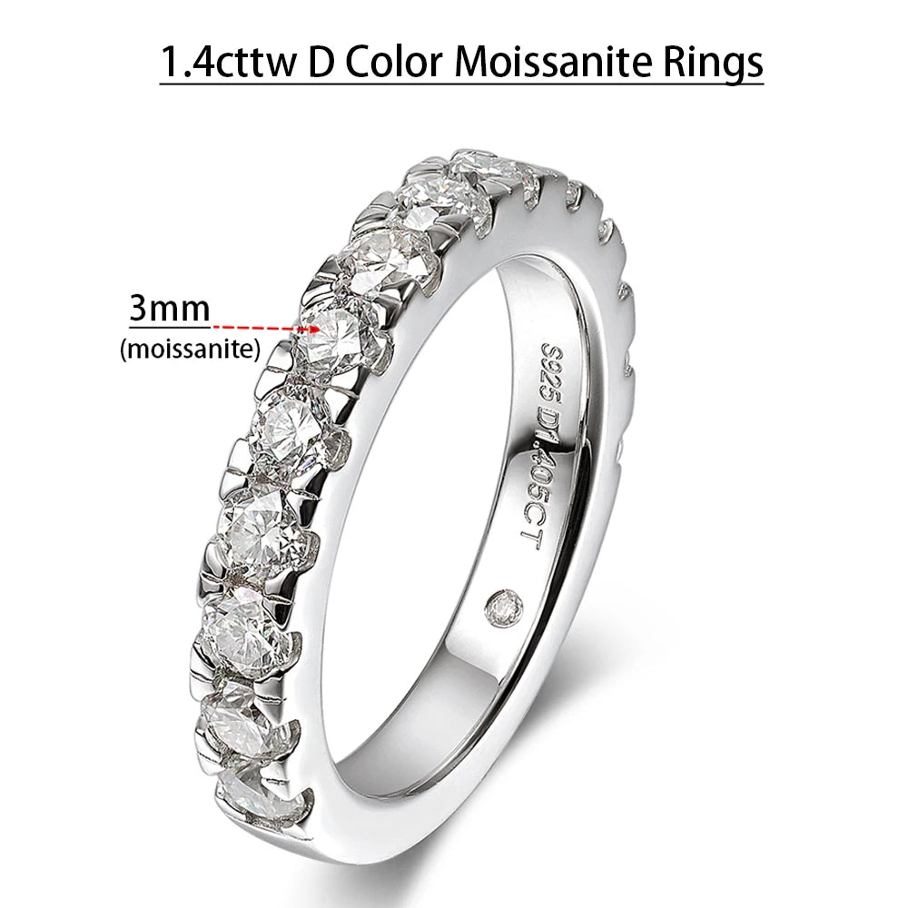 Serenity D Color VVS1 Moissanite Row Ring 1.4cttw — 100% S925 Sterling Silver Lab Diamond Ring for Women, 18K Plated Anniversary Gift