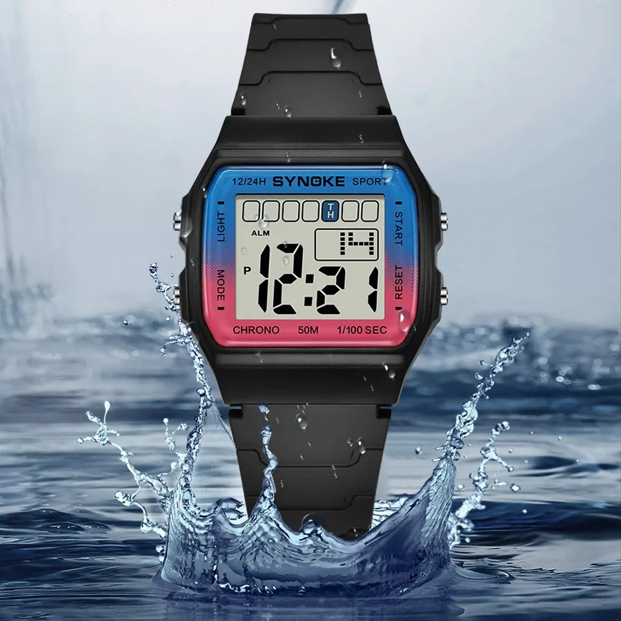 SYNOKE Unisex LED Digital Sports Watch - Waterproof Luminous Electronic Wristwatch for Kids & Adults