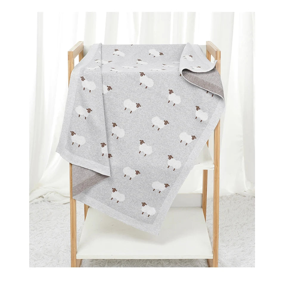 Baby Cotton Knitted Blanket 90x70cm – Newborn Swaddle Wrap for Boys & Girls, Stroller & Nursery Cuddle Quilt