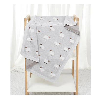 Baby Cotton Knitted Blanket 90x70cm – Newborn Swaddle Wrap for Boys & Girls, Stroller & Nursery Cuddle Quilt