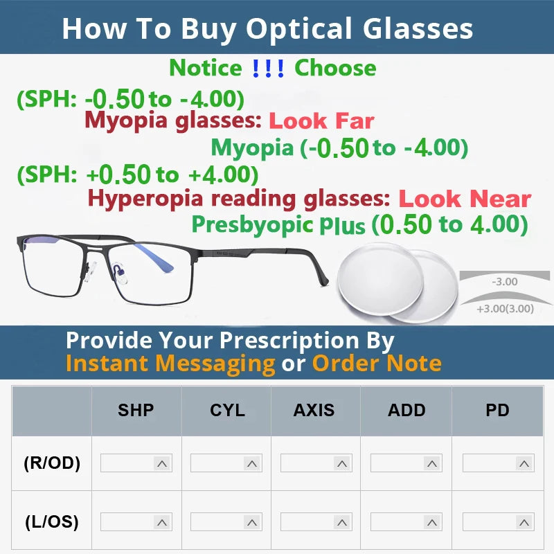 Prescription Titanium Eyeglasses - Blue Light Blocking Reading Glasses for Men & Women Myopia Optical Frames