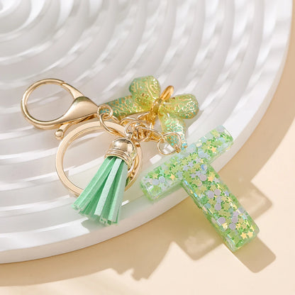 A-Z Initial Letter Resin Keychain - Green Butterfly Lobster Key Ring & DIY Charm