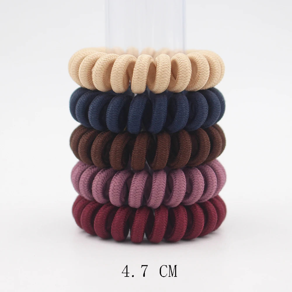 5Pcs Matte Spiral Hair Bands - Fashion Telephone Wire Elastic Hair Ties Stretchable Cord Rubber Bands for Women & Girls