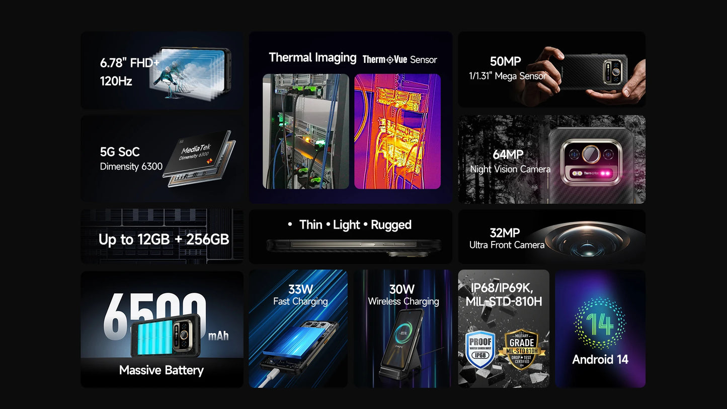 Ulefone Armor 25T Pro 5G Rugged Phone - Thermal Imaging, Android 14, 33W Fast Charging, 50MP+64MP, NFC, Waterproof Smartphone