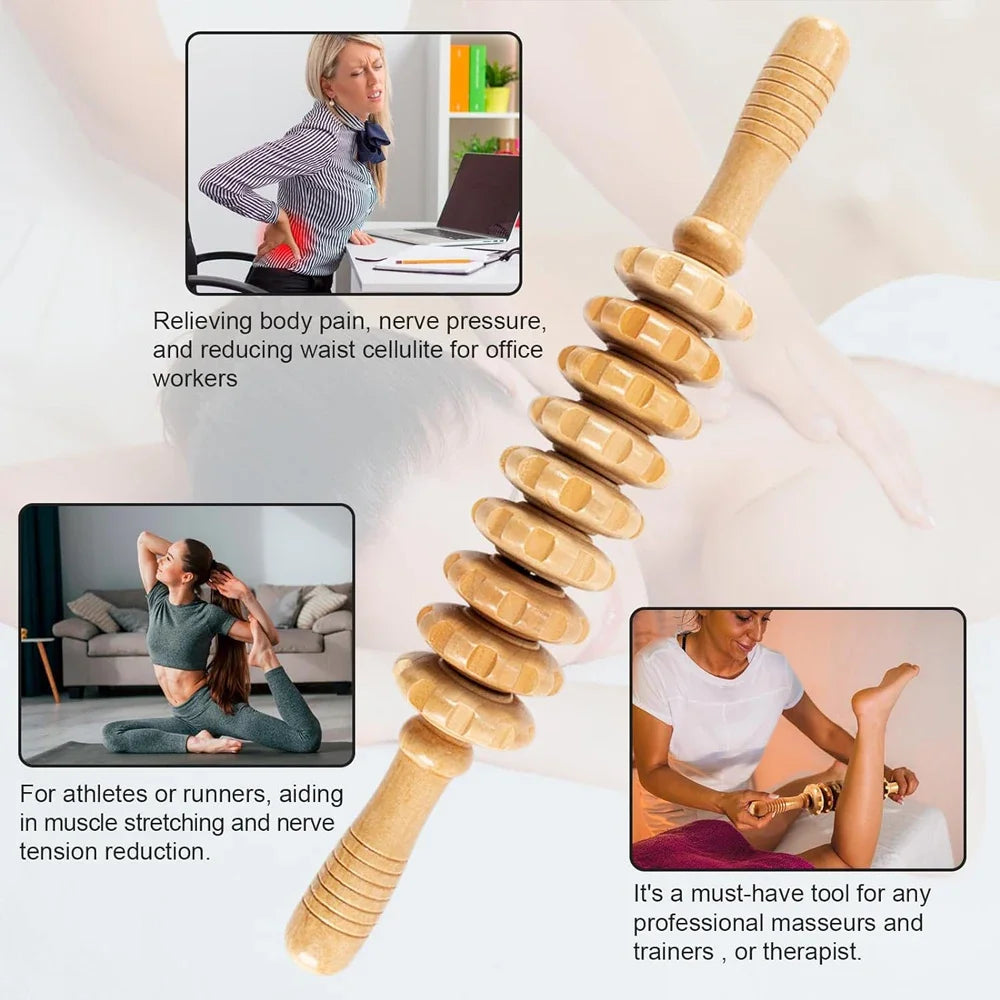 Curved Wooden Cellulite Roller – Body Shaping Massage Tool for Stomach & Lymphatic Drainage Therapy