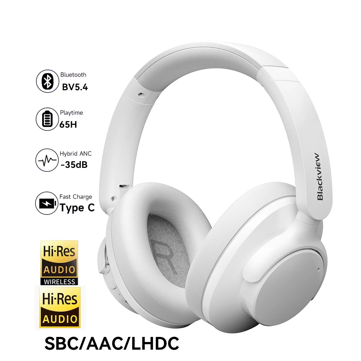 Blackview Fitbuds H1 Hybrid ANC Headphones – Bluetooth 5.4 Over-Ear Wireless Headset with Hi-Res Audio & Mic