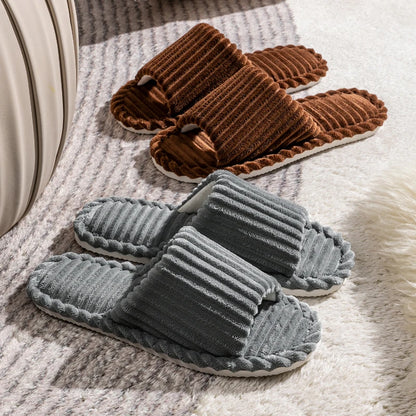 Men’s Open-Toe Breathable Anti-Slip Indoor Slippers – Silent Autumn & Winter Home Shoes for Couples