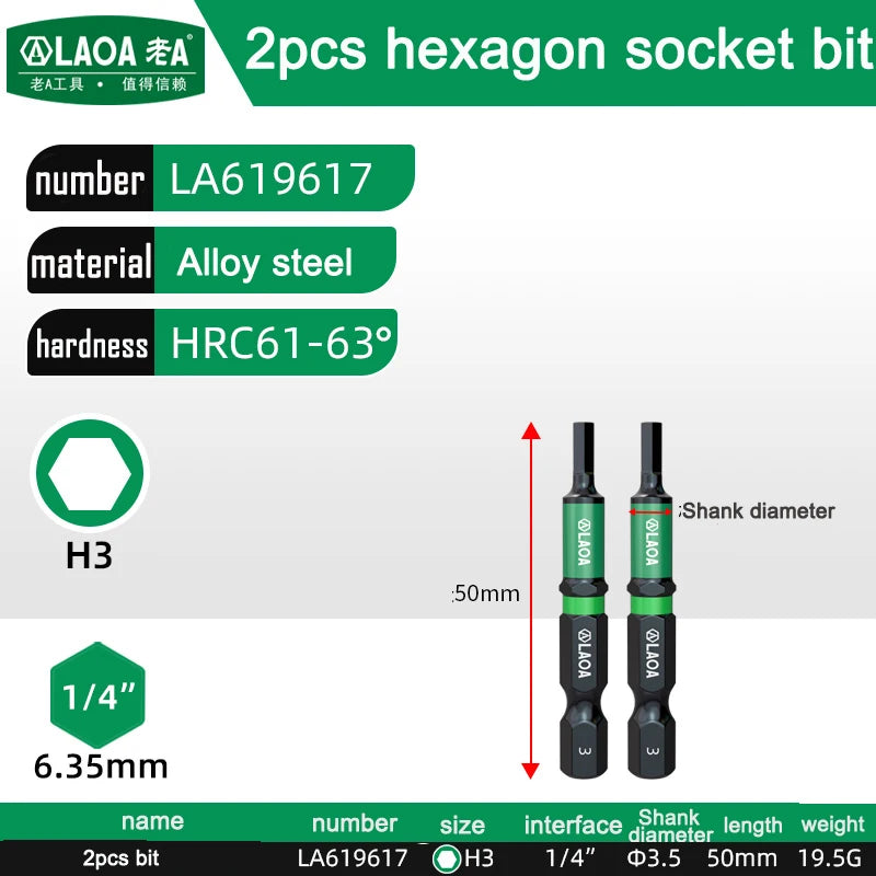LAOA 2-Piece Alloy Steel Magnetic Impact Driver Bits - Impact-Resistant Cross & Hex Socket Bits