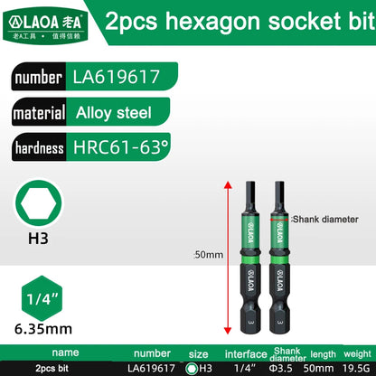 LAOA 2-Piece Alloy Steel Magnetic Impact Driver Bits - Impact-Resistant Cross & Hex Socket Bits