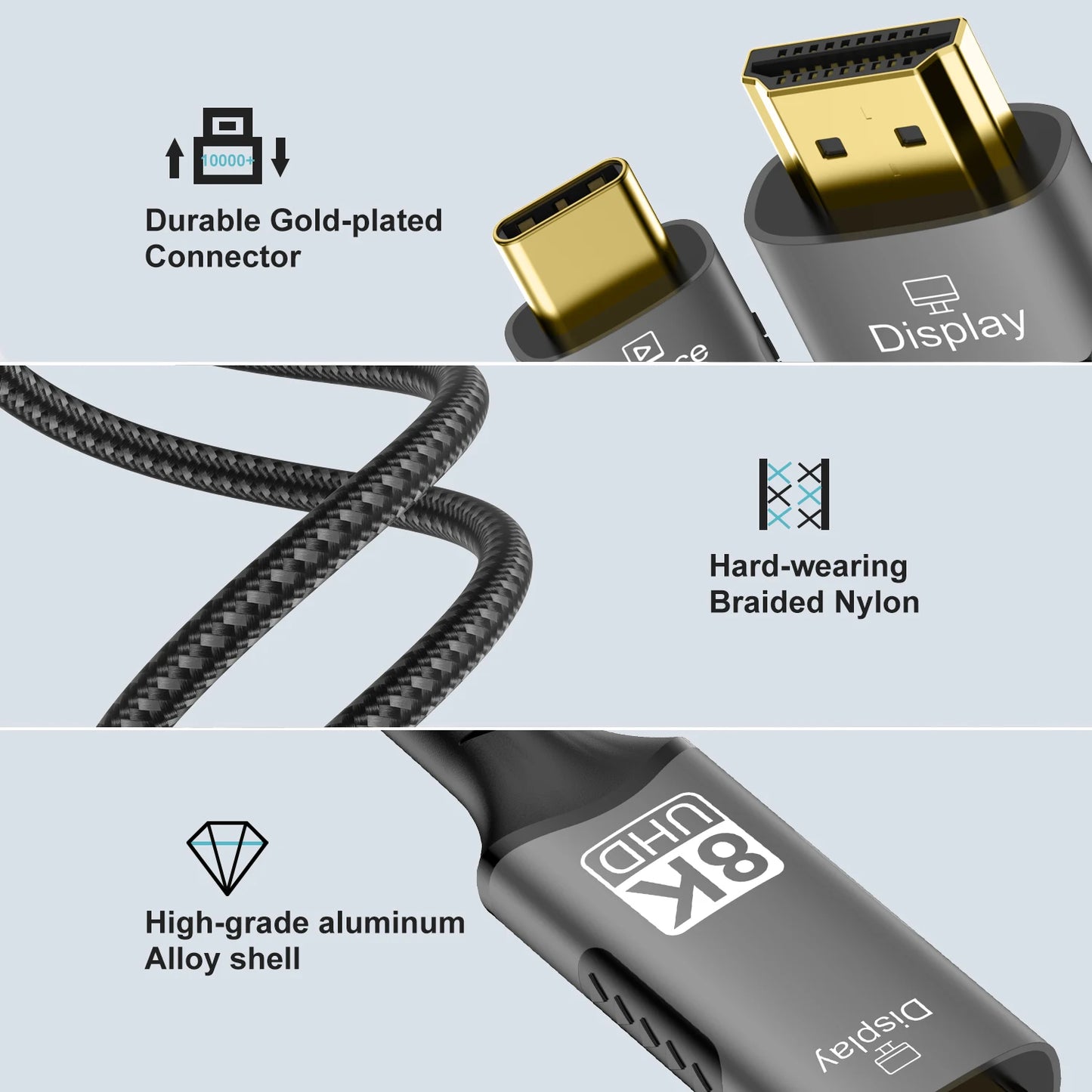 USB-C to HDMI Cable – 8K@60Hz, 4K@120Hz Type-C to HDMI Adapter for MacBook Air, iPad, HDTV, TV Converter