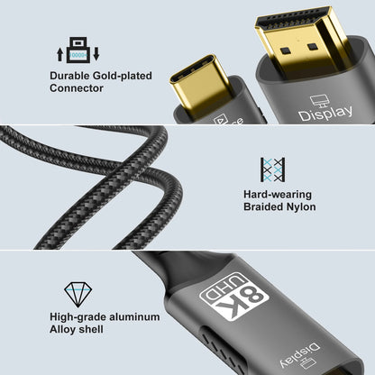 USB-C to HDMI Cable – 8K@60Hz, 4K@120Hz Type-C to HDMI Adapter for MacBook Air, iPad, HDTV, TV Converter