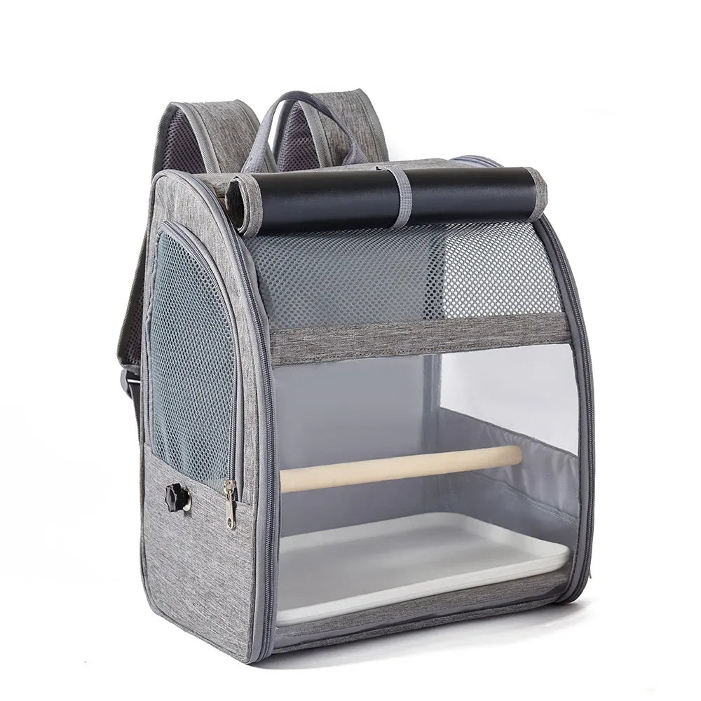 Portable Bird Carrier Backpack - Breathable Travel Cage with Perch & Tray for Cockatiels, Parrots & Small Birds