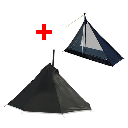 Camping Hot Tent with Chimney Window – Ultralight Tipi Teepee Pyramid Tent, Double Layer Bushcraft Shelter for 1 Person
