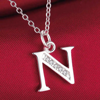 26 Letter 925 Sterling Silver Necklace - Zircon Initial Pendant Jewelry Gift for Women & Girls