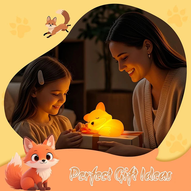 Fox Silicone Night Light – Squishy Touch Lamp, Rechargeable, Dimmable Timer Bedside Lamp, Novelty Gift for Breastfeeding