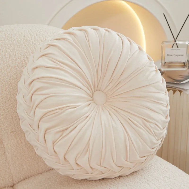 3D Pleated Dutch Velvet Pumpkin Throw Pillow – Hand-Sewn Lumbar Backrest Cushion for Sofa, Bed & Office Chair
