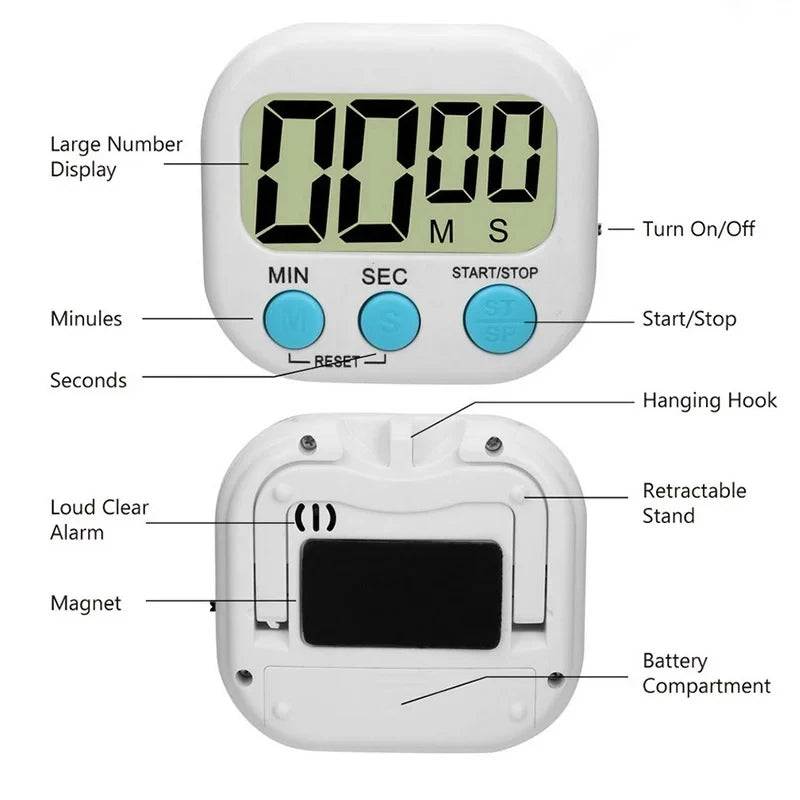 LCD Digital Kitchen Timer | Magnetic Cooking Countdown and Up Timer with Loud Alarm | Stonego Home Kitchen Accessory