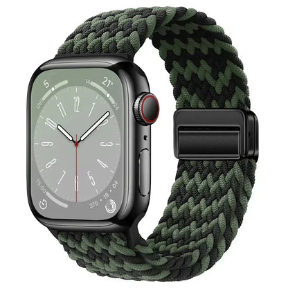 Nylon Braided Loop Apple Watch Band – Magnetic Metal Bracelet Strap for Ultra 2, Series 3–9 & SE (40mm–49mm) Adjustable Wristband