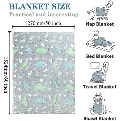 Luminous Unicorn & Dinosaur Plush Blanket – Glow-in-the-Dark Soft Flannel Throw for Boys & Girls, Christmas Gift