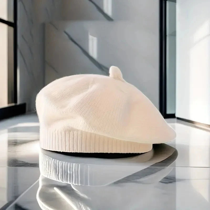 Flower Baby Beret Hat – Winter Warm Knitted Beanie for Infant & Toddler Girls, Korean Princess Artist Painter Cap Solid Color