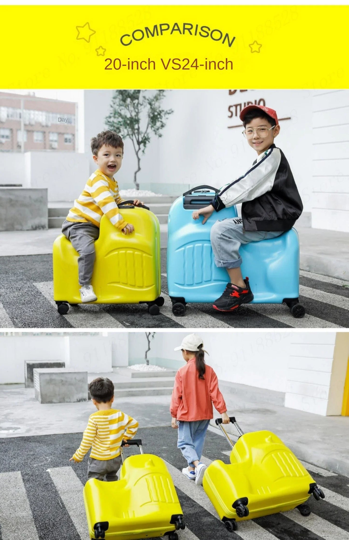 Cartoon Kids Ride-On Suitcase with Wheels – 20/24 Inch Rolling Trolley Luggage for Children, Travel Bag & Gift