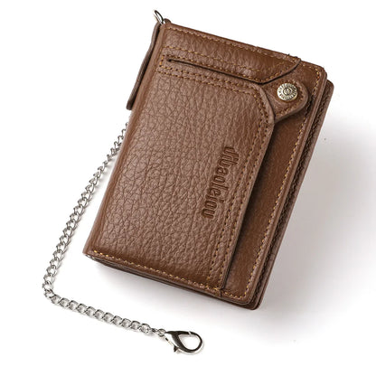 Men’s Multifunctional PU Leather Wallet – Large Capacity Credit Card Holder Purse with Chain Strap